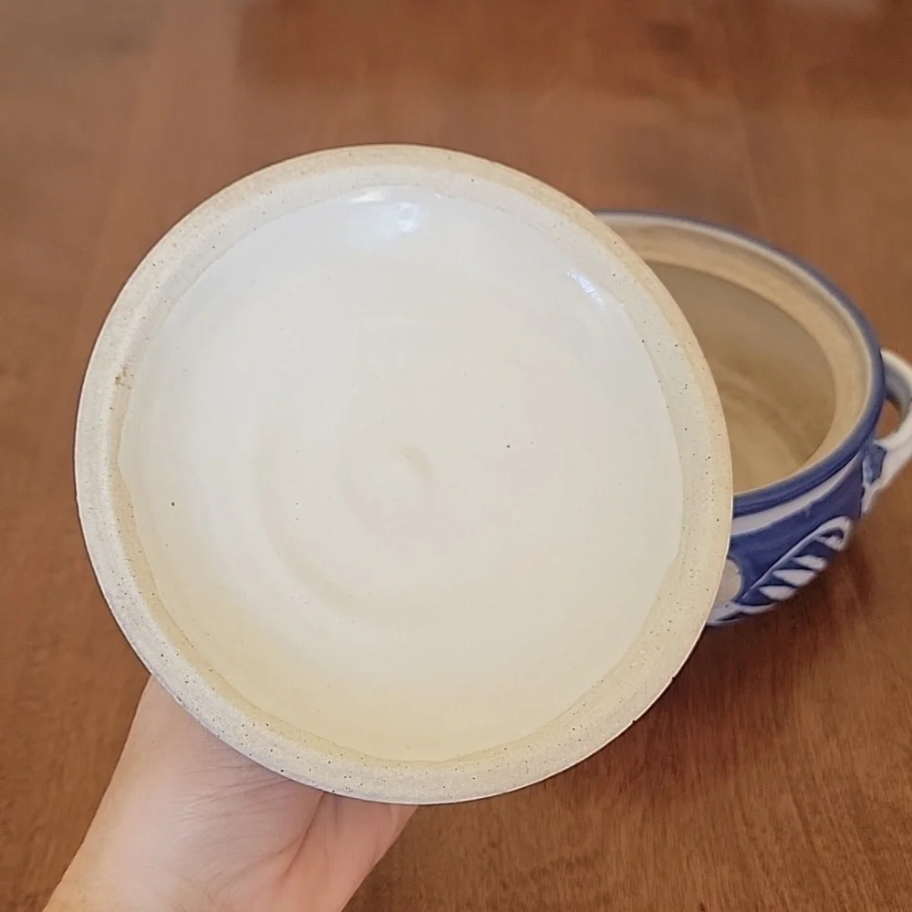 Pottery Blue White Salsa Dish with Lid